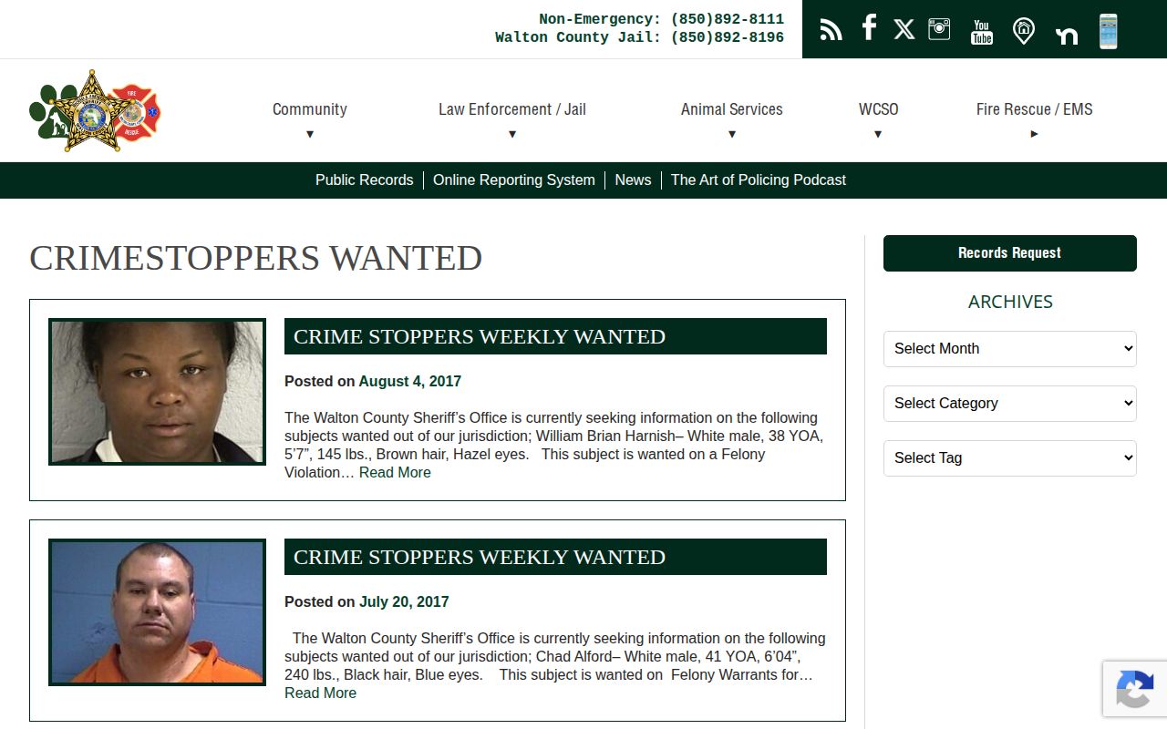Walton County historical wanted and arrest notice archive